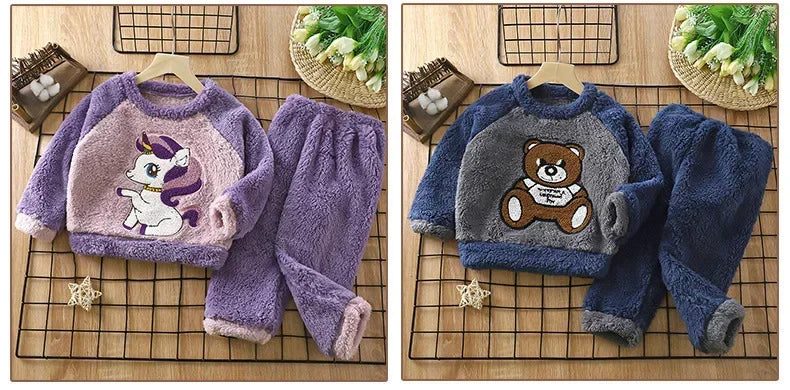Children's New Winter Flannel Set For Boys and Girls Plush Insulation Home Clothing Children's Pajamas Children's Clothing