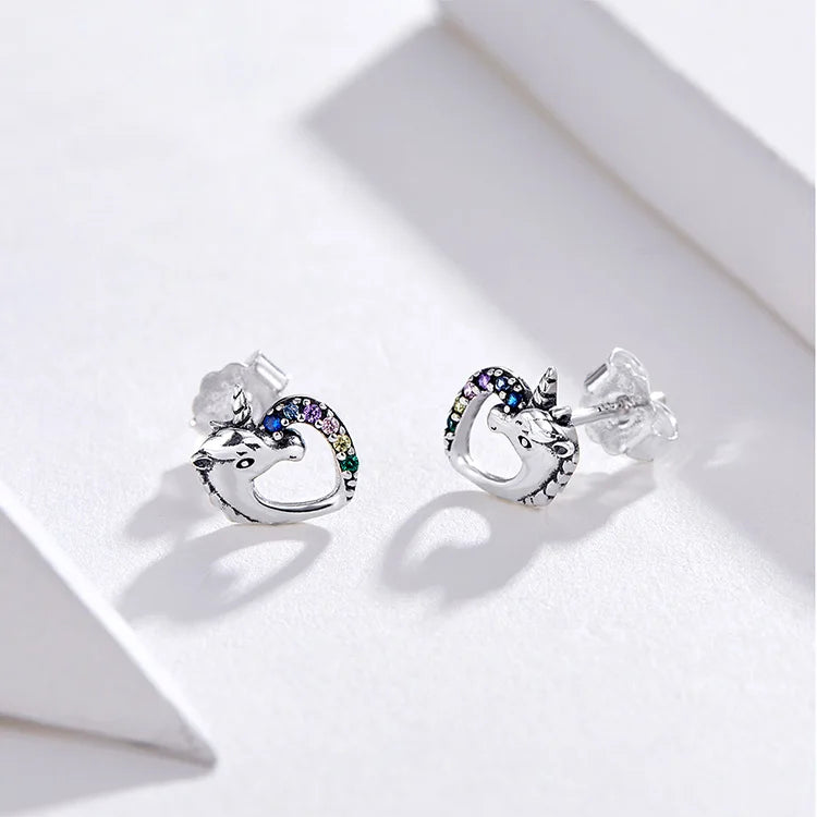 Bamoer 925 Sterling Silver Luxury Girl Earrings Rainbow Butterfy Cute Fancy Funny Ear Stud Original for Women Party Fine Jewelry