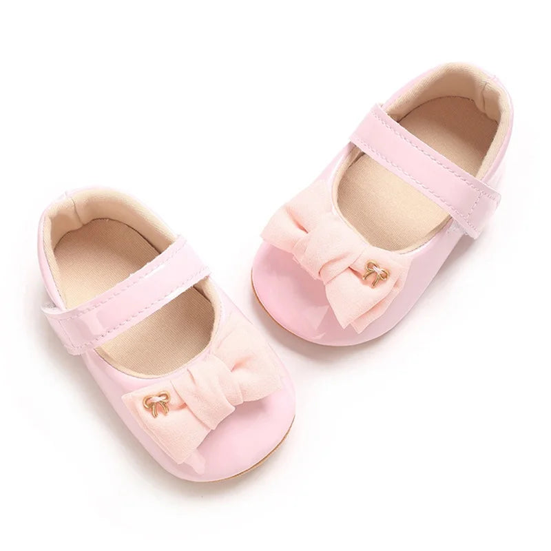 Infant Girls Bowknot Mary Jane Flats with Non-Slip Sole Cute Princess Dress Shoes for Newborns Adorable Crib Shoes