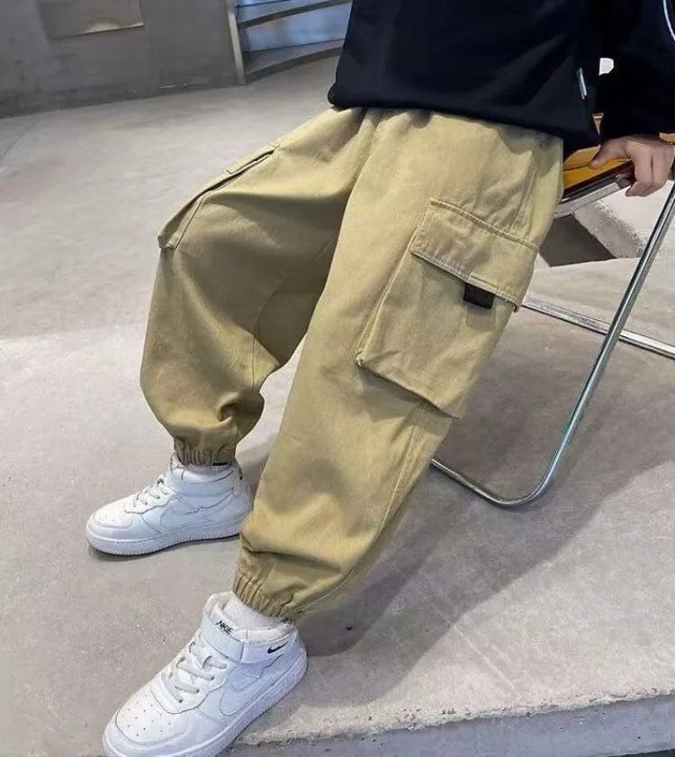 2025 Spring Boys' Casual Cargo Pants - Loose Fit Trendy Sweatpants for Kids, Versatile Streetwear, Durable Kids' Pants (3-14Y)