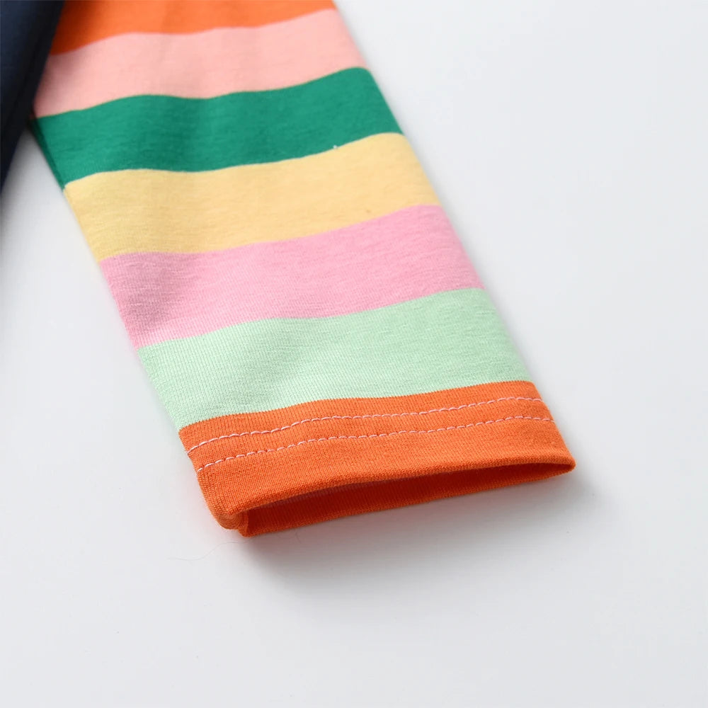 DXTON Girls Sporty Hooded Dress Rainbow Striped Children Dress Floral Giraffe Applique Animal  Winter Baby Toddler Casual Dress