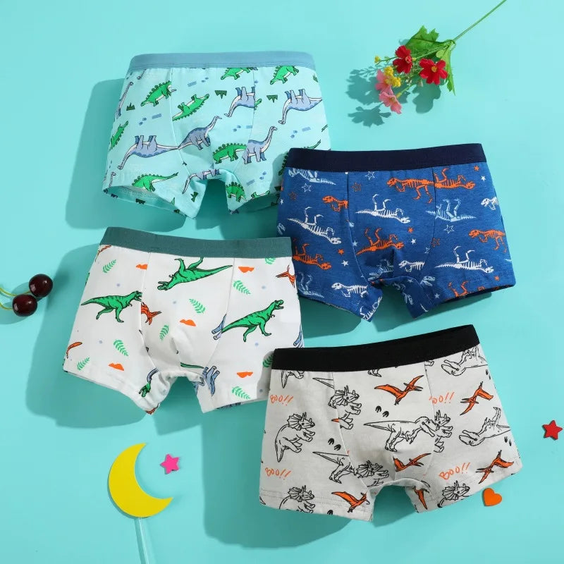 4/8 pcs Boys Boxer sets Briefs Kids Cotton Underwear Baby Underpants Teenager Cartoon Dinosaur Print Soft Children Panties 2-15Y