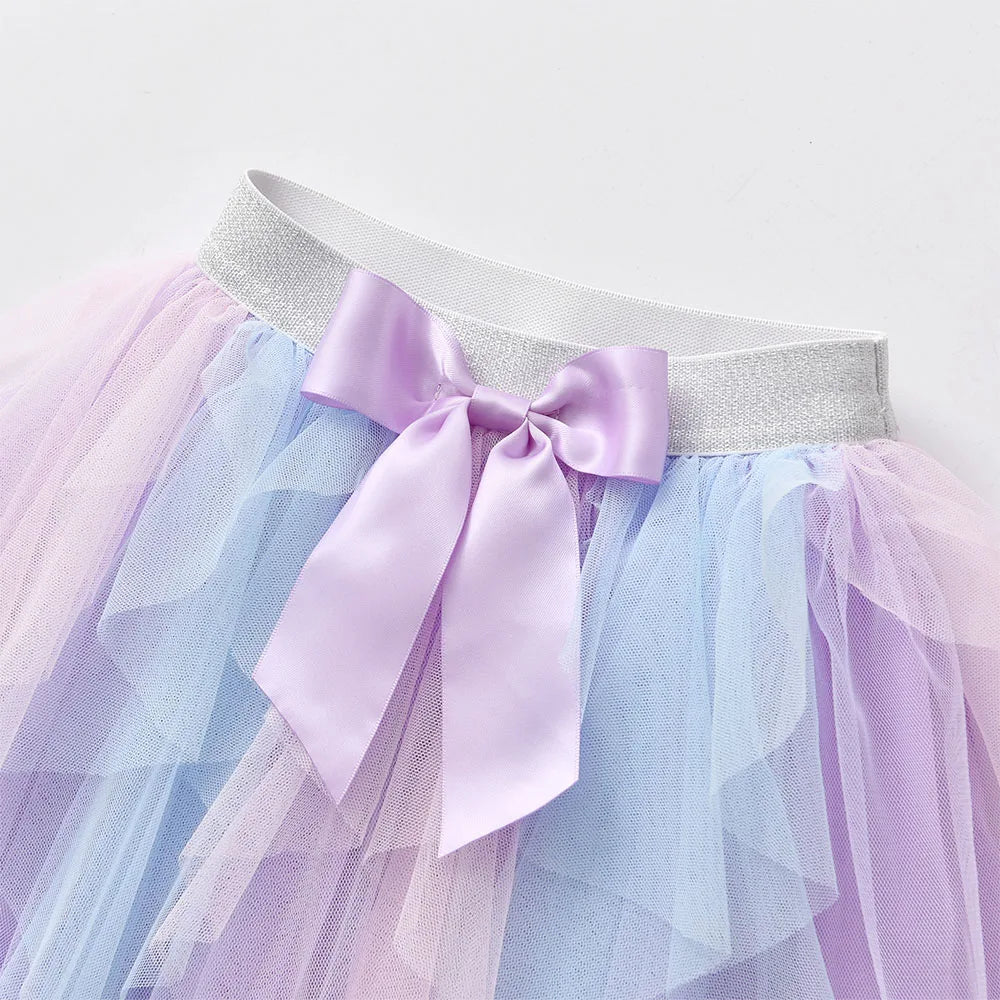 Girls Tutu Sequins Skirts Kids Clothes Bow Layered Skirts Princess Pleated Skirt Kids Mesh Skirt Girls Children Party Clothes