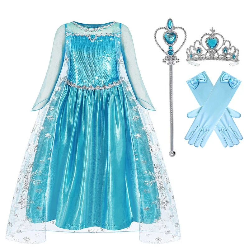 Disney Kids Girls Cosplay Frozen Elsa Anna Princess Dress Girl Mesh Ball Gown Carnival Birthday Clothes Snow Queen Elsa Costume