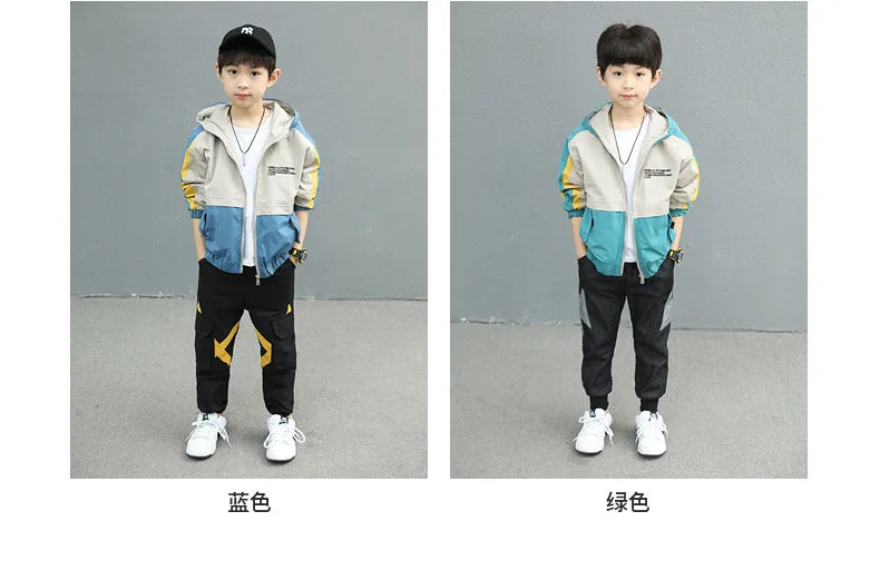 New Handsome Teenager Boys Hoodies Fashion Splicing Style Coat For Kids 3-12 Years Children Windbreaker Jacket