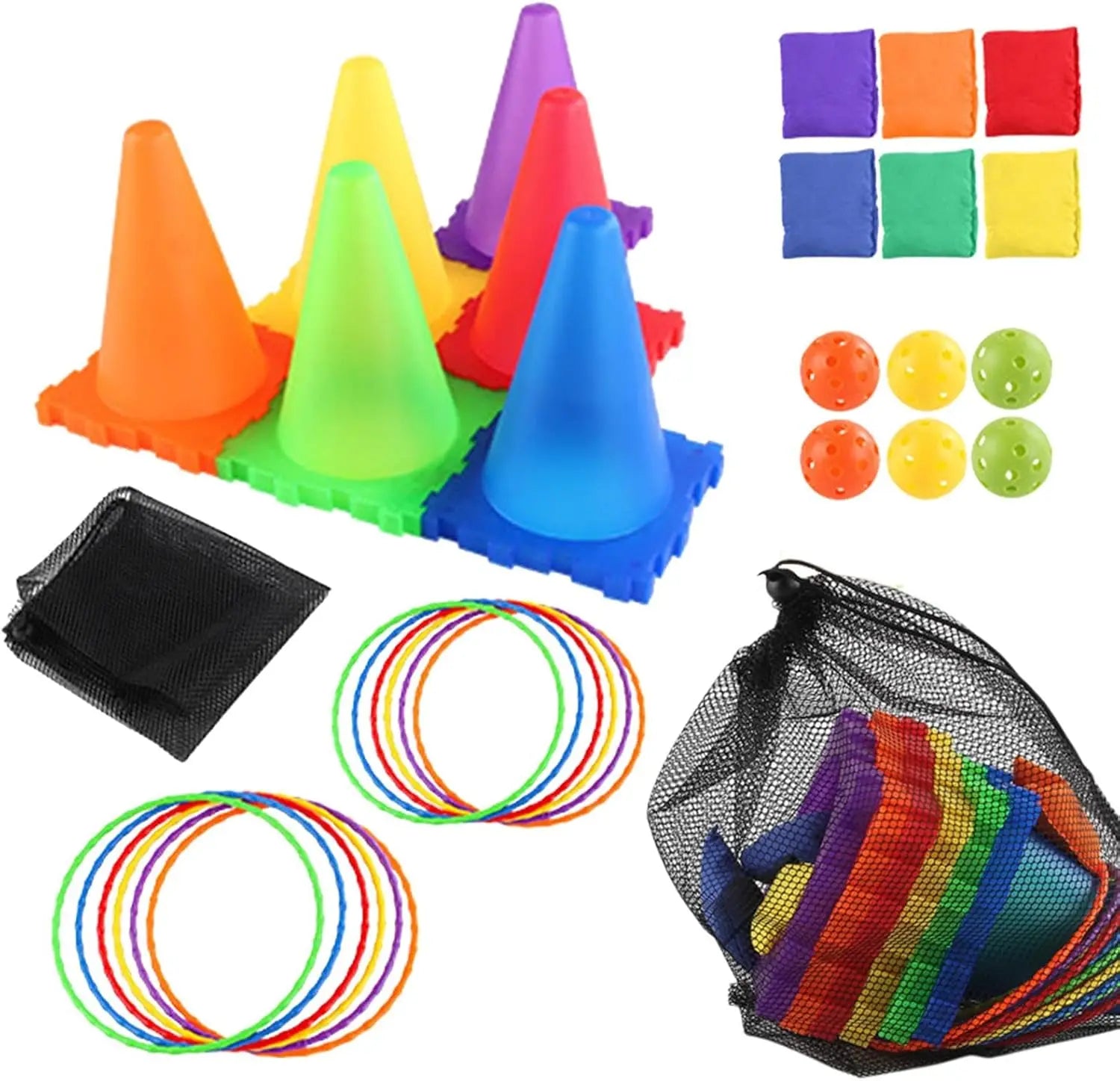 3 in 1 Ball & Ring & Bean Bag Cones Toss Game Play Set with Light Multiple Throwing Target Models Outdoor Family Yard Party Game