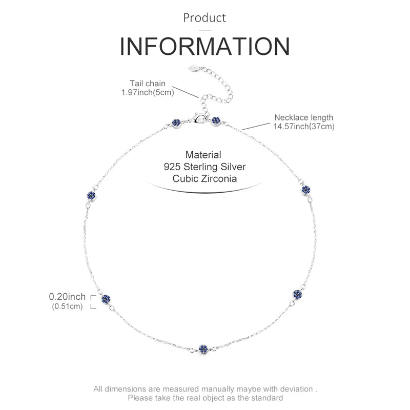 Original 925 Sterling Silver Blue Zircon Fine Necklace For Women Jewelry Gift Simple Design Necklace Match All Style Women