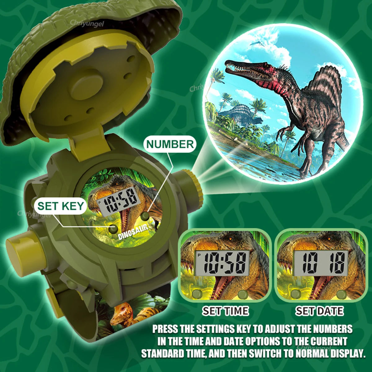 Cartoon Projection Watch for Kids Electronic Watch 24 Patterns Display Projector Montessori Education Toys Gift for Boys Girls