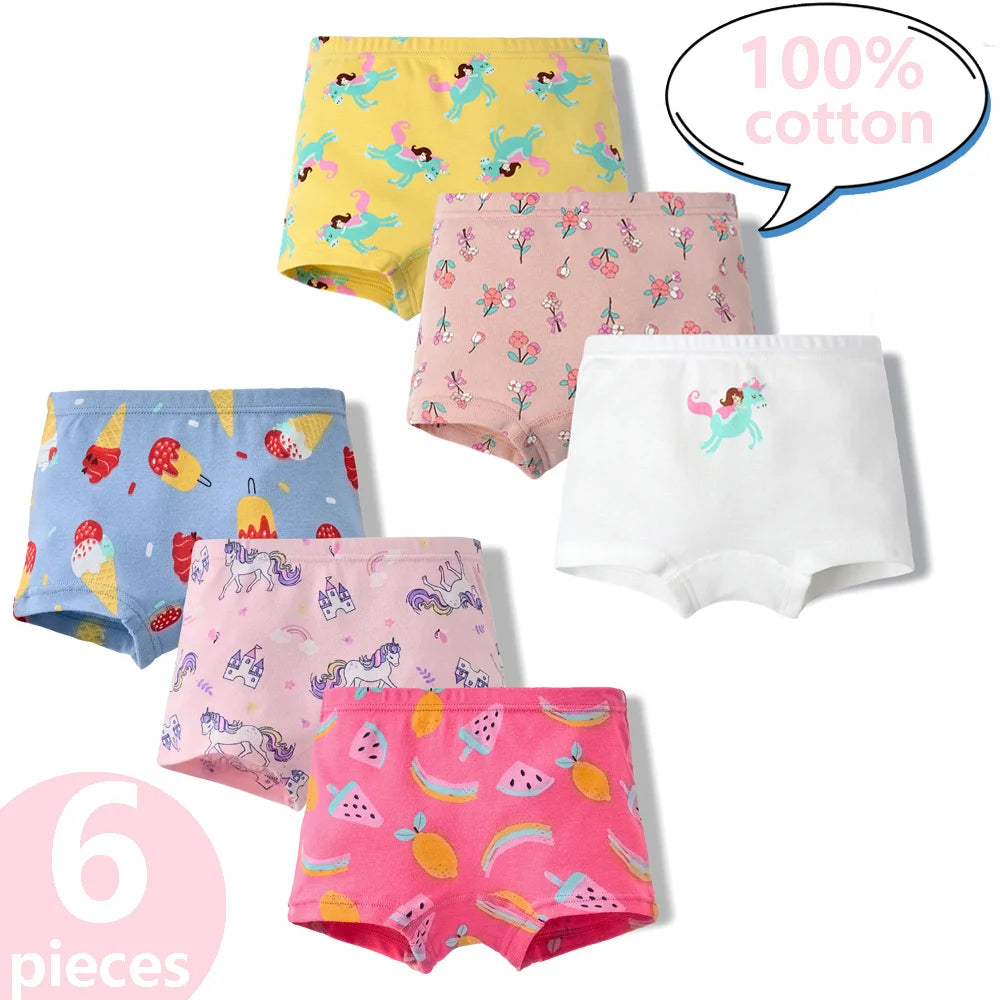 3/6 Pcs Children's Girls Panties Sets 100% Cotton Pretty Cartoon Unicorn Print Underwear For Girl Infant Undies Boxer Breathable