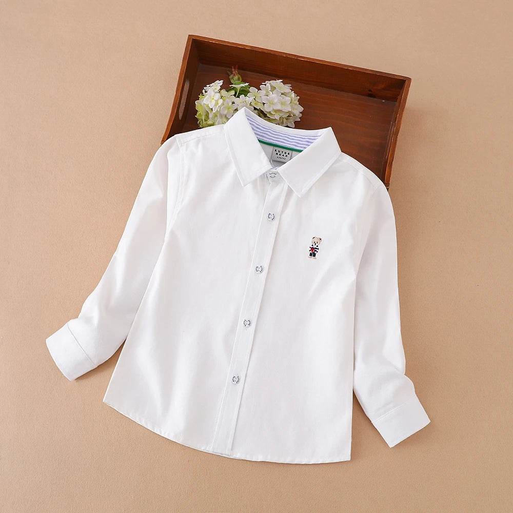 Boys School Uniform Shirts Long Sleeve Spring Autumn Turn-down Collar Kids Tops for School Children