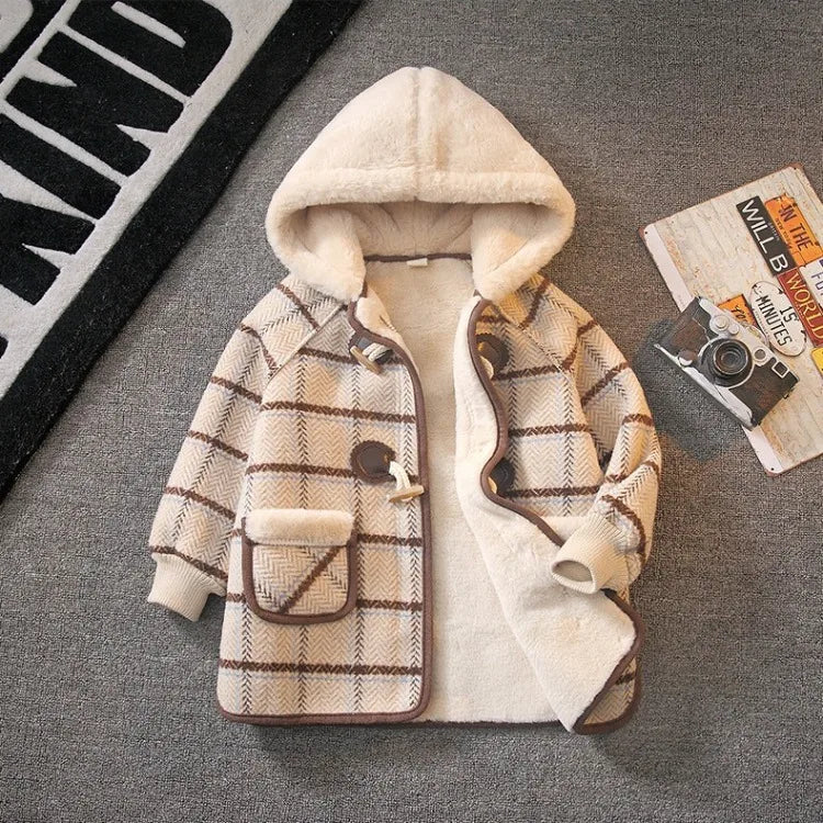 Boys Winter Wool Coat 2025 New Style Kids Thickened Fleece Lined Plaid Wool Jacket Thick Winter Clothing