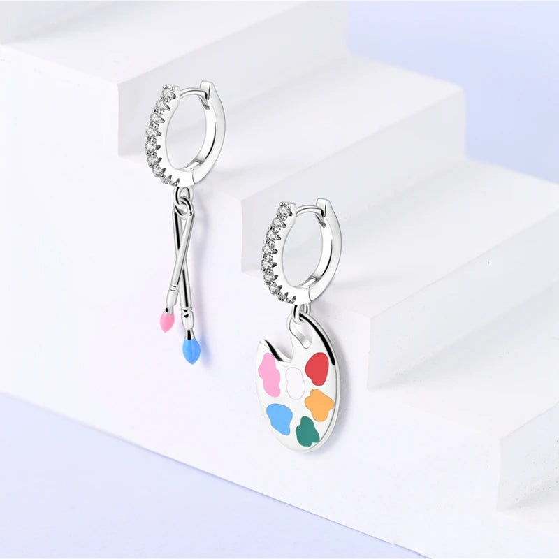925 Sterling Silver Career Eardrop Musical Note Earrings Painter Microphone Earrings Fit For Women Workplace Birthday Gift