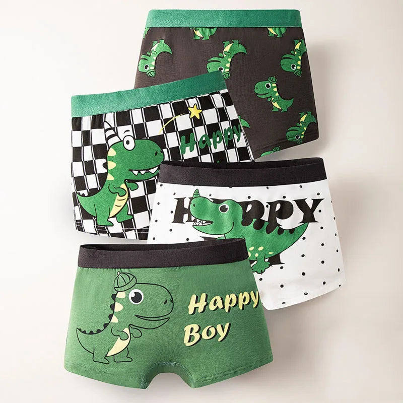 4/8 Pieces Dinosaur Pattern Printed Boys Boxer Briefs High Quality Cotton Kids Boxers Breathable Children Underwear For 3-12T