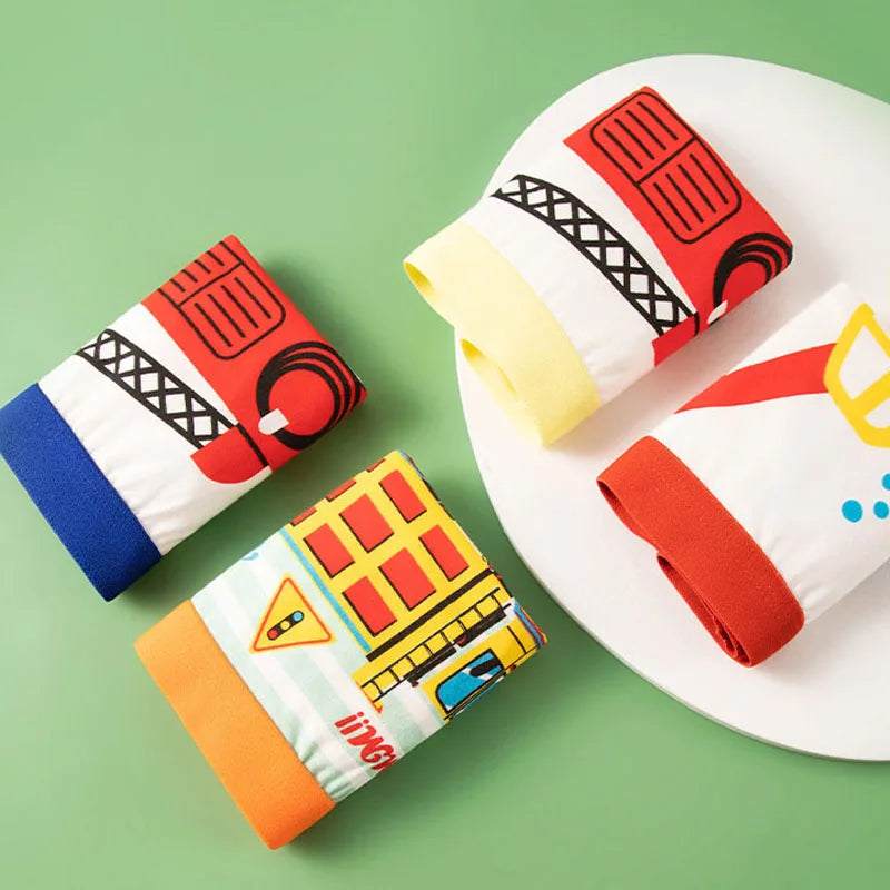 4/8 Pieces Boys Cotton Boxer Briefs Truck Car Graphic Print Kids Boxer Shorts Breathable Comfortable Washable Children Underwear