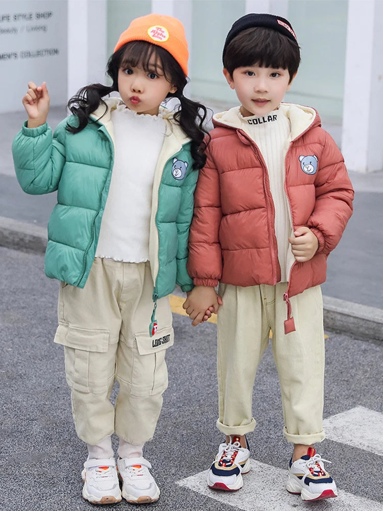 Winter Baby Boys Fleece Jacket For Kids Cartoon Bear Zipper Coat Autumn Boy Warm Hooded Down Jackets Children Outerwear Clothing