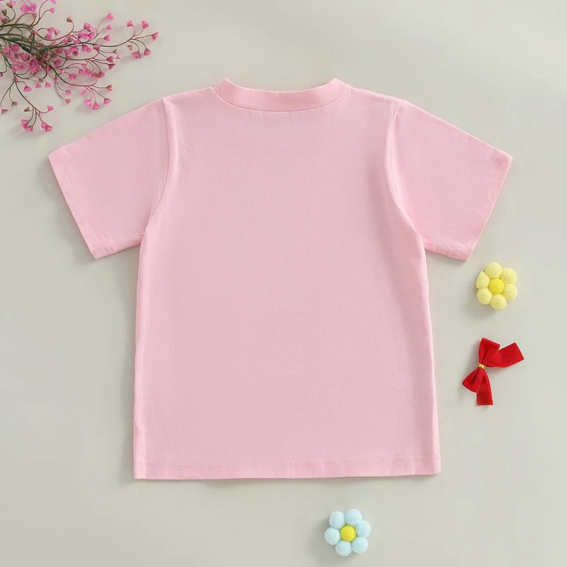 Girls Short Sleeve Crew Neck T-Shirt with Fun School Print Loose Fit Top for Spring and Summer Cute and Comfortable