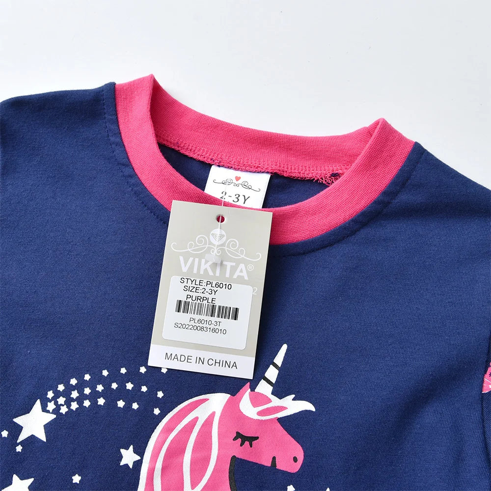 VIKITA Children Clothing Sets Kids Licorne Print Cotton Casual O Neck T Shirt and Pants 2 Pcs Suit Homewear Pajamas Kids Clothes