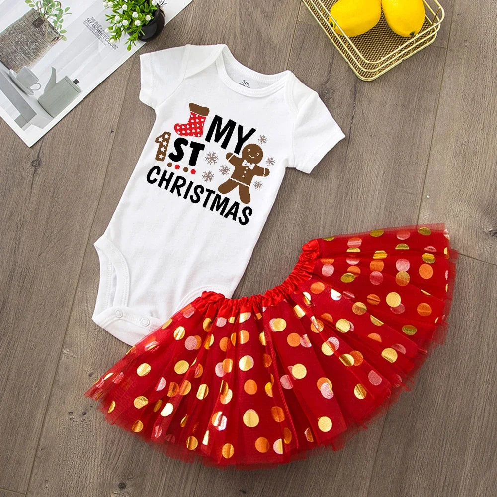 My First Christmas Newborn Girl Red Romper Jumpsuit Baby Girl Casual Short Sleeve Toddler Cake Dresses Christmas Best Gifts
