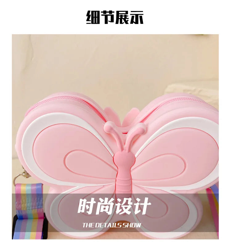 Lovely Bow Children's Silicone Shoulder Bags Cute Butterfly Shape Baby Girls Crossbody Bag Candy Color Kids Small Coin Purse