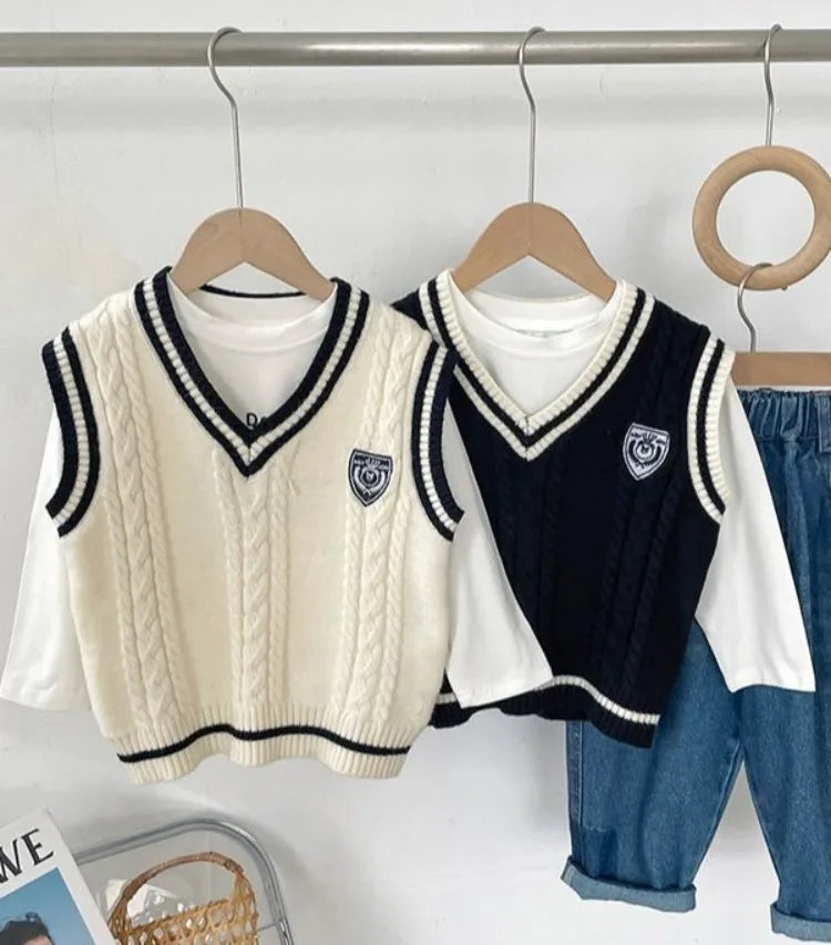 Boys' Knit Vest 2025 Spring Autumn New Preppy Style Kids' Outerwear Trendy Baby Boy Vest for School Casual Wear