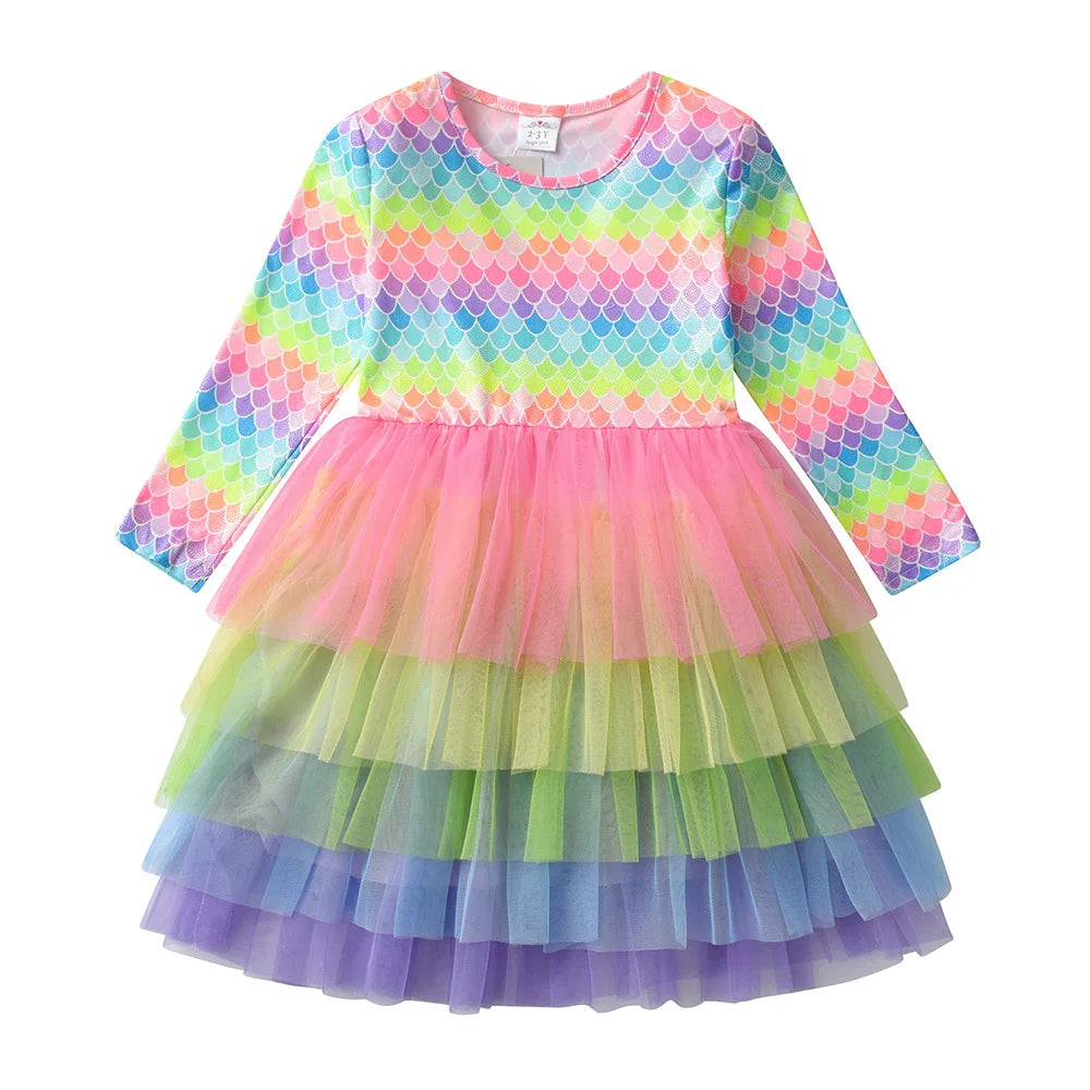 VIKITA Meerjungfrauen-Tutu-Kleid für Teenager und Mädchen, farbenfroh, gestuft aus Tüll und Netzstoff, Prinzessinnenkleid, Kostüm für Kinder von 3-12 Jahren