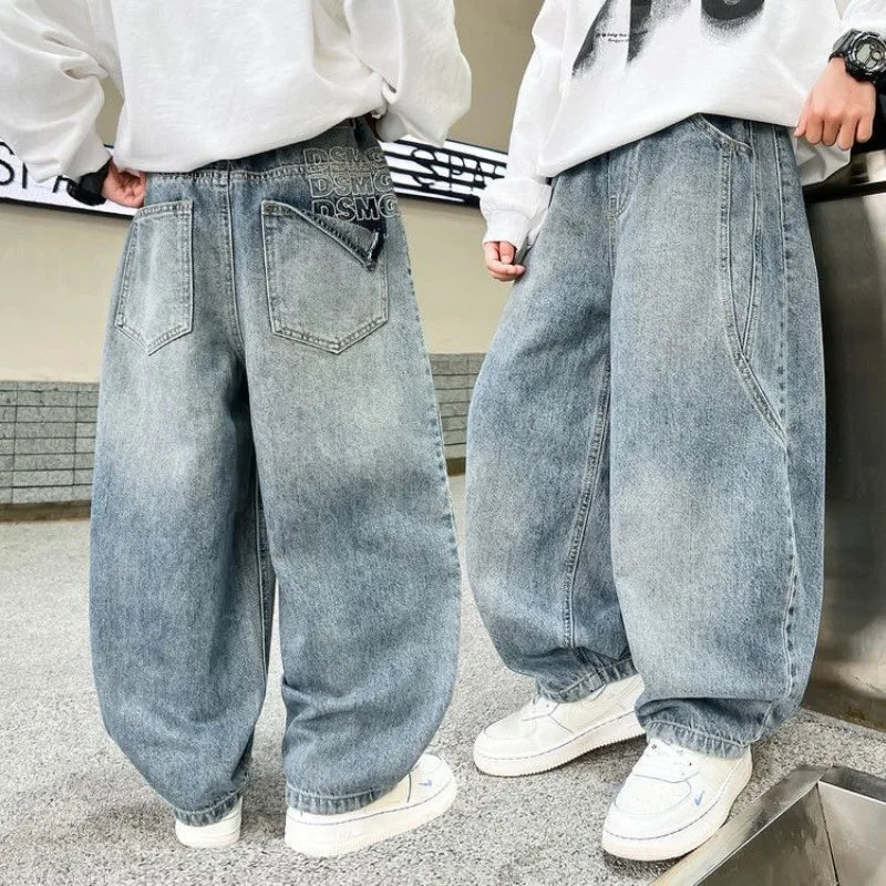 2025 Spring New Boys Loose Fit Jeans Long Pants for Toddler & Big Kids, Handsome Casual Denim Pants, Trendy Kids Clothing
