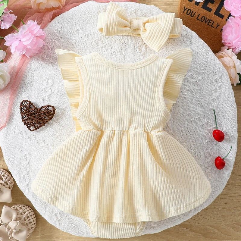 Toddler Girl Floral Print Sleeveless Romper with Matching Headband Set for Summer Outfit - Adorable 2 Piece Ensemble