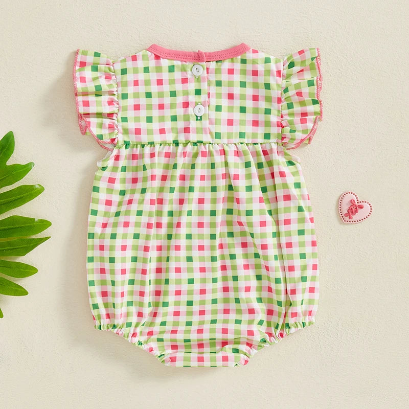 Adorable Infant Romper with Embroidered Floral Design Round Neckline and Flutter Sleeves - Ideal for Warm Weather Seasons