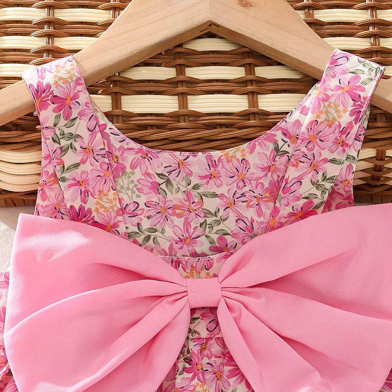 Summer New Sweet Bow Baby Girl Dress, Cute Floral Children'S Clothes With Free Hat For Beach Parties (9 Months - 3 Years Old)