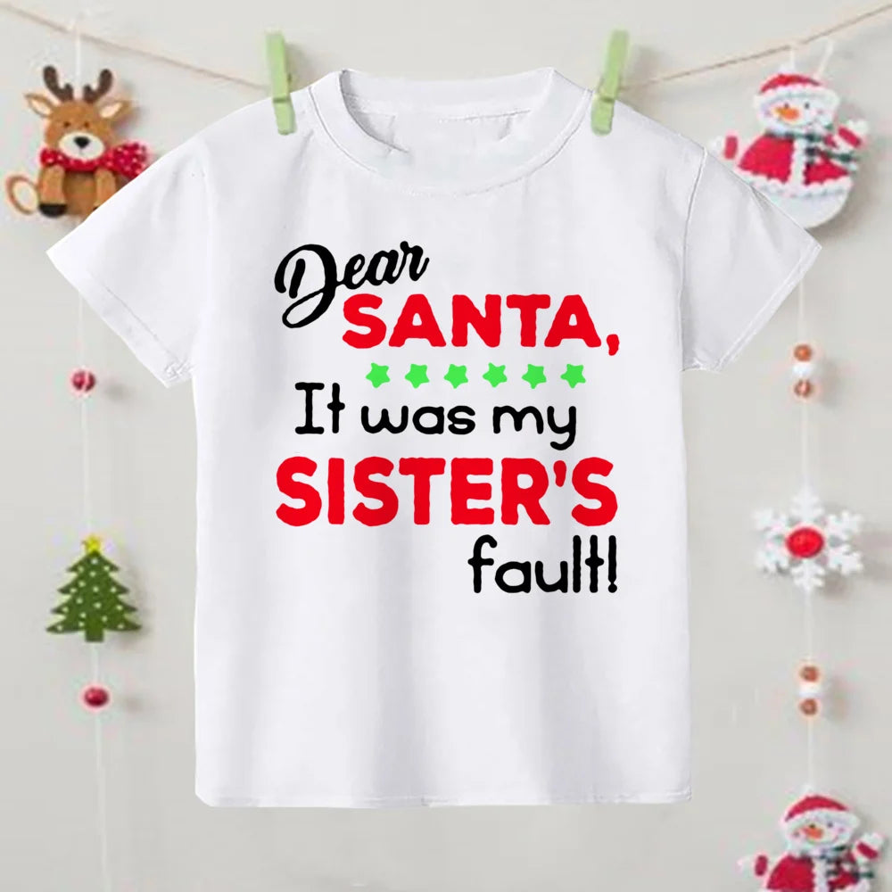 Christmas Children's T-shirt Xmas Party Gift Boys Girls Sibling T Shirt Outfits Clothes Kids T Shirts Cute Short Sleeve Tops Tee