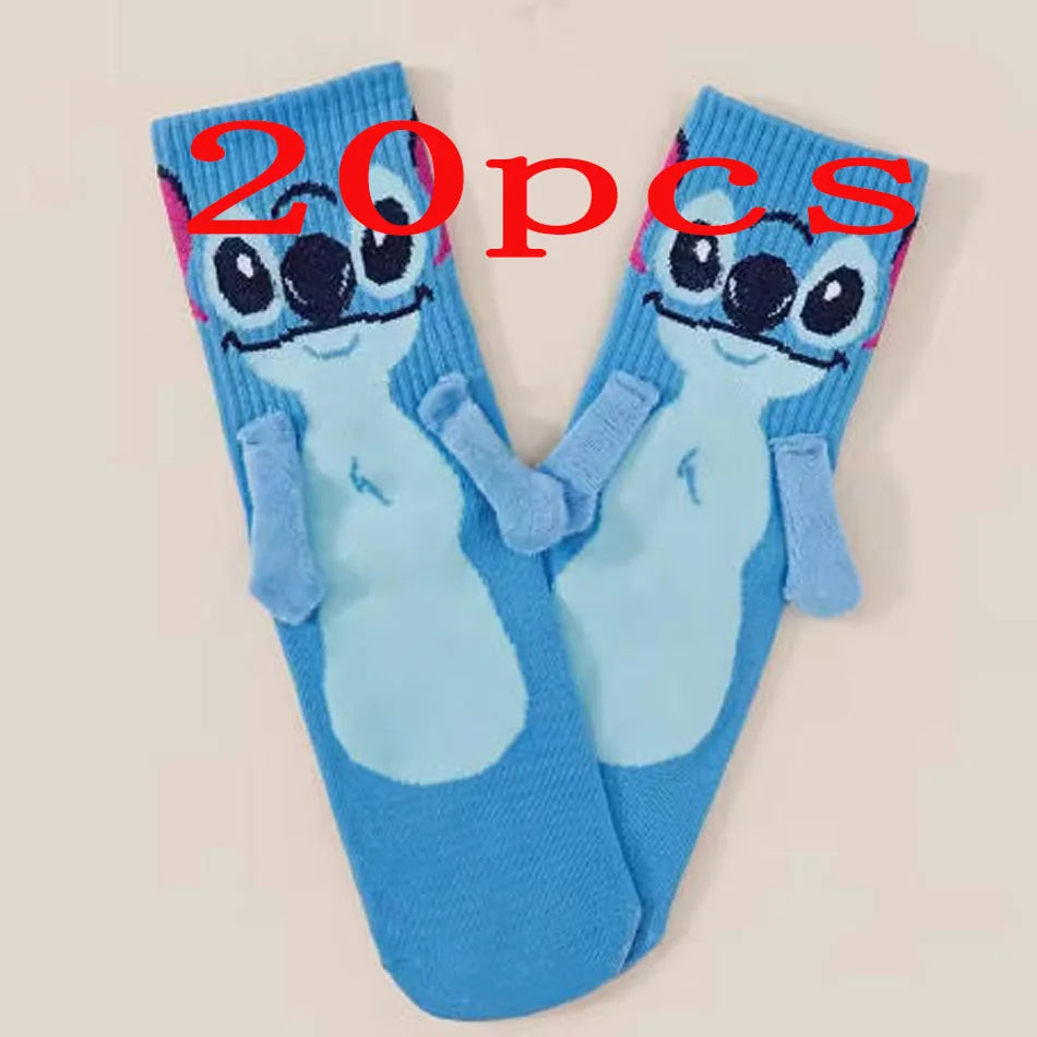 Stitch hand in hand sock sock female Japanese cartoon cartoon tube stack sock cute children Christmas sock gift