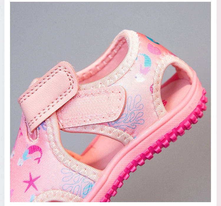 Kids'Sandals Canvas Prehobbler Baby Summer Beach Shoes Printing For Children Breathable Anti-slip Purple Blue Shoes Size 21-31