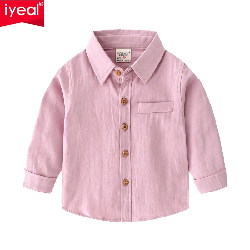 IYEAL Kids Spring Children's Clothes 2025 New Long Sleeve Boys Tops Shirt Solid Color Pure Cotton Shirt for Girl