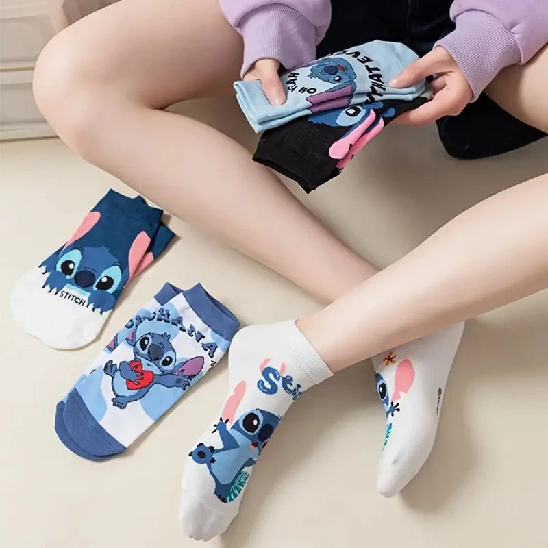 10/20/30 Double Spring/Summer Unisex Fashion Disney Cute Anime Cartoon Stitch Versatile Casual Breathable Straight Socks