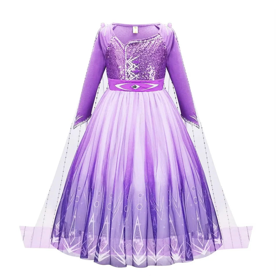Girls Dresses Kids Princess Costume Halloween Birthday Party Long Cloak Cosplay Elsa Dress Long Sleeve 4 5 6 7 8 9 10 Years