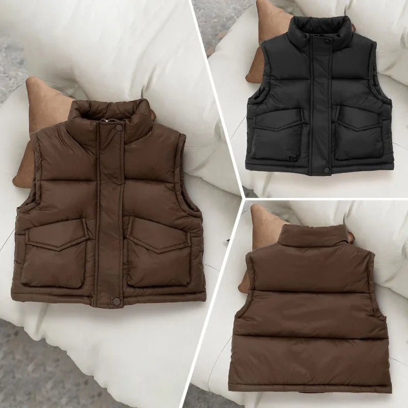 Autumn Winter New Kids' Korean Style Thickened Cotton Vest for Medium Large Children Students Fashion Outerwear Jacket