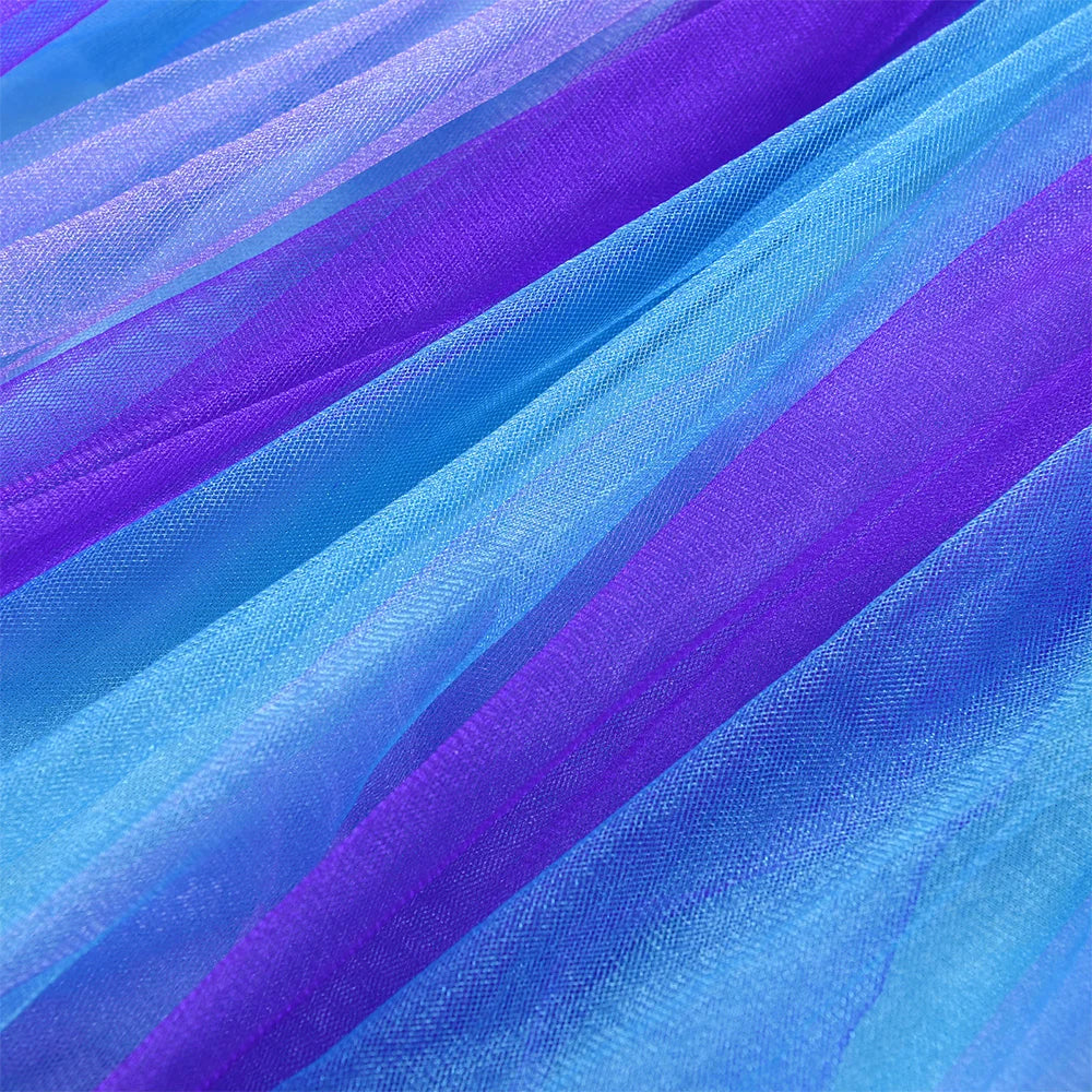 VIKITA Kids Summer Sleeveless Dress Girls Mermaid Cartoon Print Vestidos Kids Birthday Party Mesh Tulle Princess Patchwork Dress