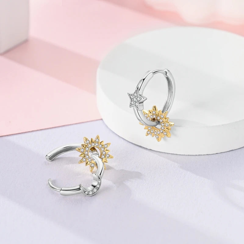 925 Sterling Silver Plated Gold Drop Earrings Star Sun Moon Earrings Removable Circle Heart Earrings For Women Hoop Earrings