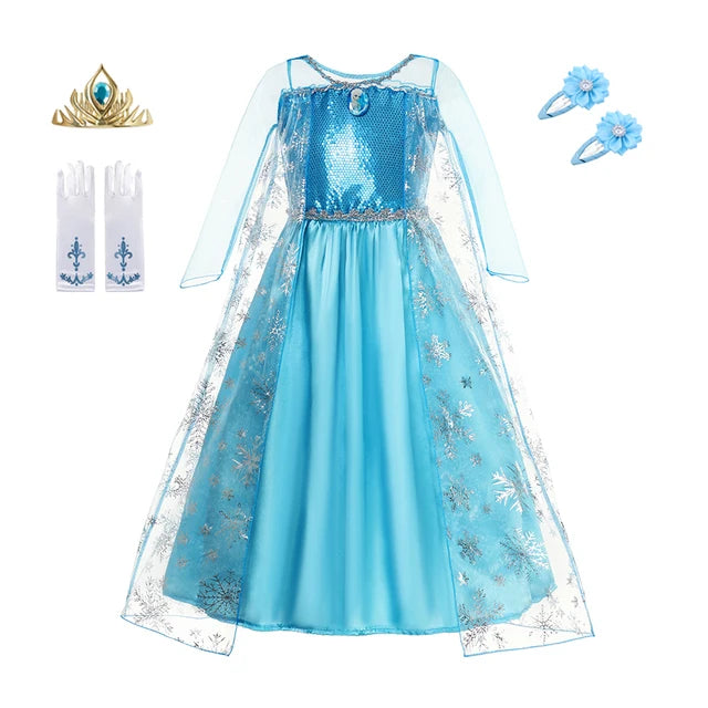 Girls Snow Queen Elsa Anna Kids Costumes For Girls 2024 Carnival Party Prom Gown Children Clothing Frozen Jasmine Princess Dress