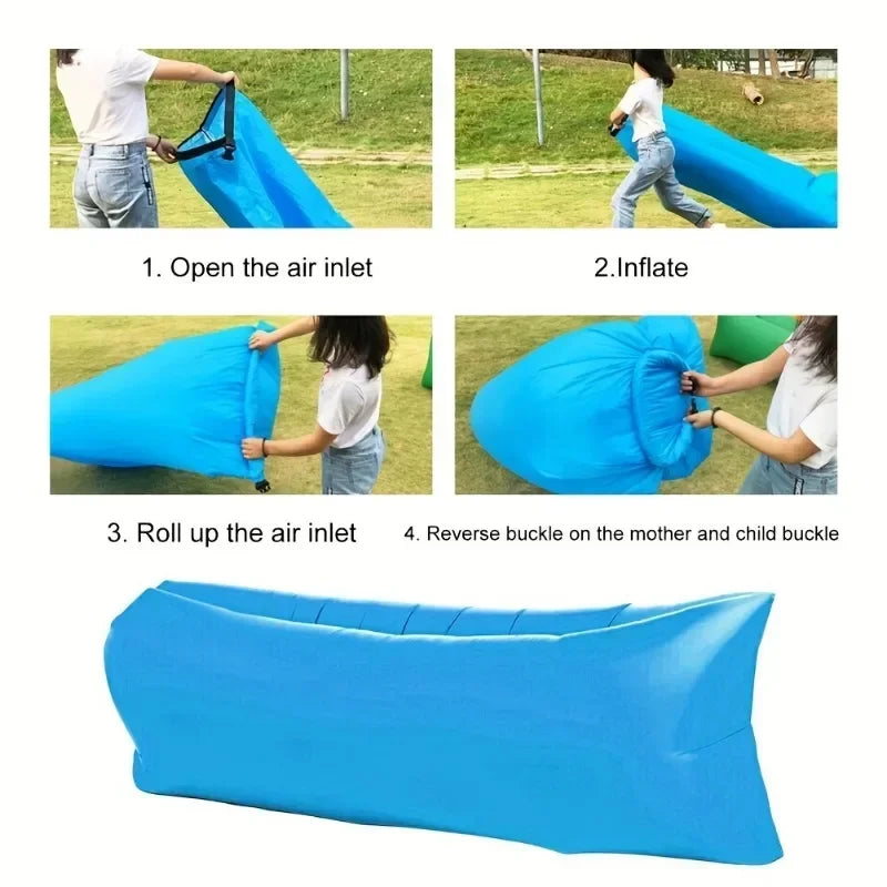Inflatable Lounger Air Couch for Beach Chair Camping Chairs with Travel Bag & Pockets Portable Outdoor Camping Accessories