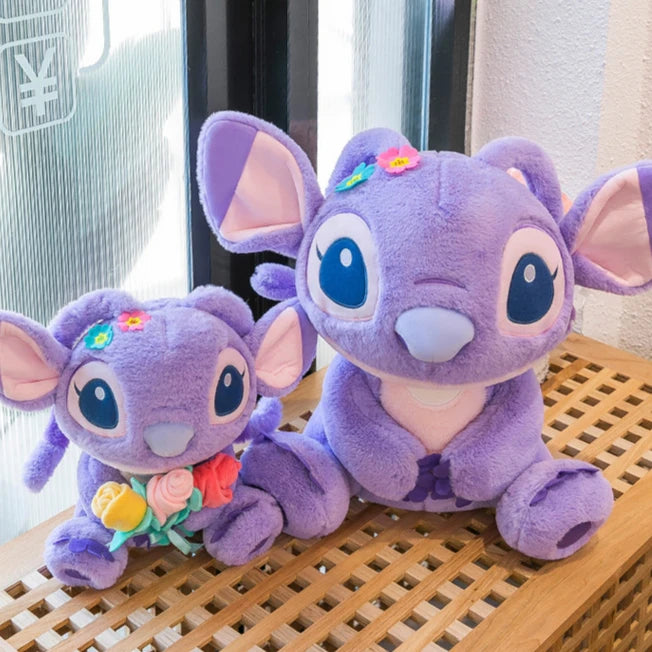 Disney Purple Embracing Flower Stitch Doll Cartoon Cute Stitch Plush Toy Room Decoration Kawaii Cartoon Pillow Kid Birthday Gift