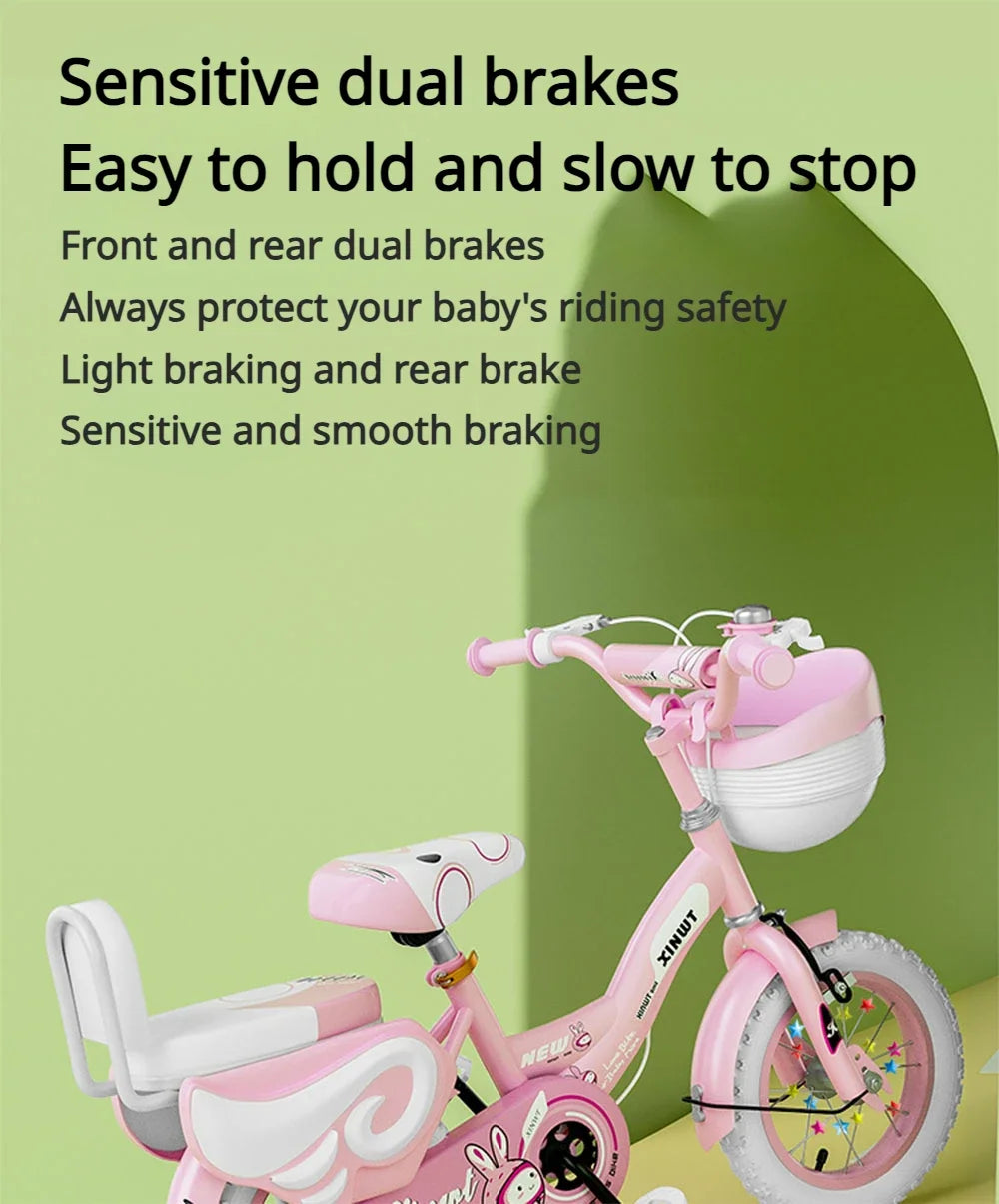 Folding Children's Bicycle Cute Cartoon Princess Girls Bike with Training Wheels Doll Seat & Basket Kids Boys Cycle Bikes (Pink)