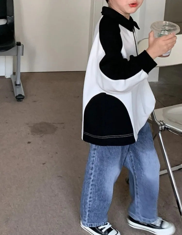 Boys' 2025 Spring/Autumn New Arrival Cotton Punk-Style Street-Savvy Trendy Polo Collar Sweatshirt - Stylish Baby Boys' Top