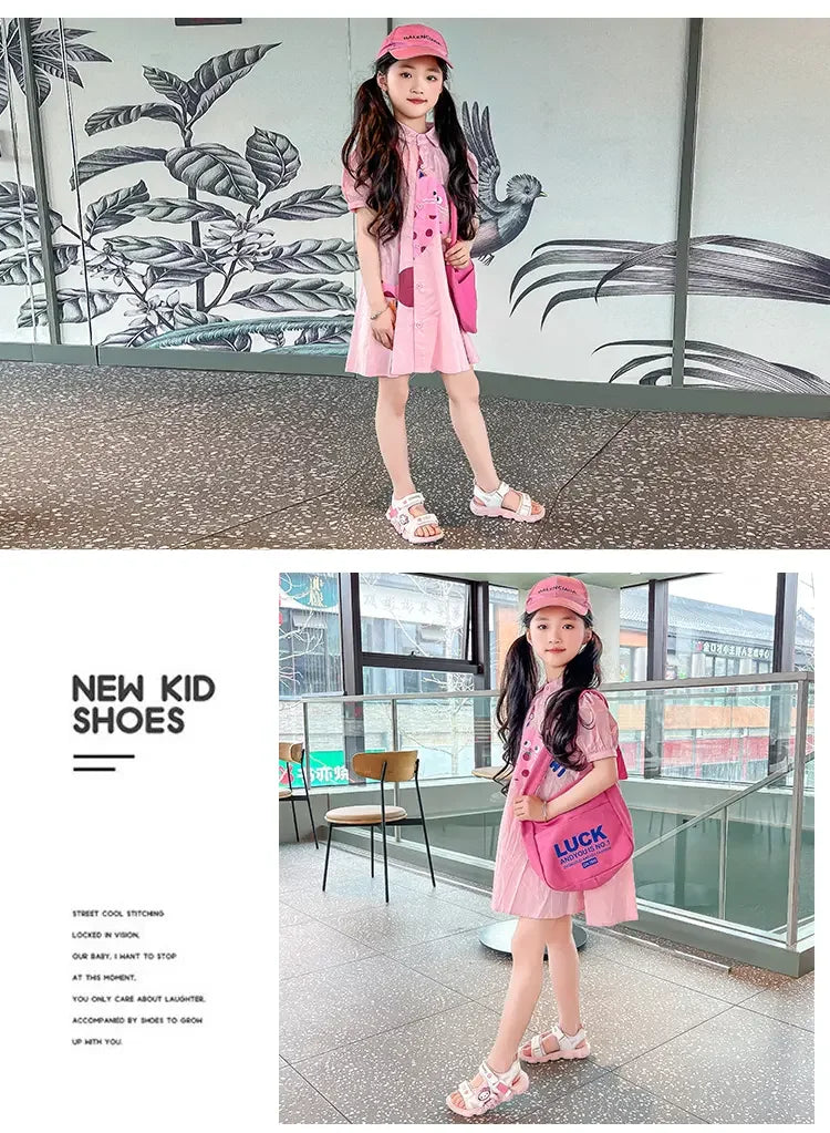 Summer Bestsellers Sanrio Kuromi's New Cute Color-blocked Flat Mesh Breathable and Anti-slip Cartoon Flip-flops for Girls