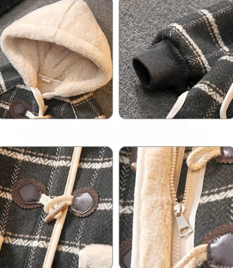 Boys Winter Wool Coat 2025 New Style Kids Thickened Fleece Lined Plaid Wool Jacket Thick Winter Clothing