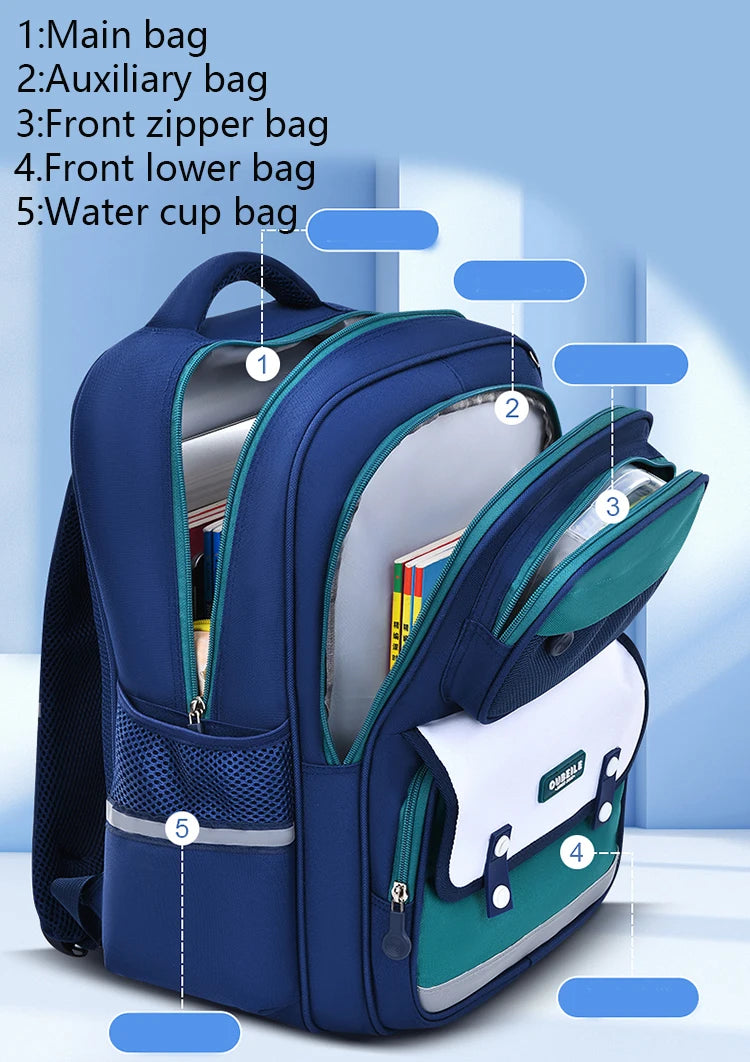 Neuer Kinderrucksack, modisches Design, farblich abgesetzt, leicht, hochwertig, Schulrucksack für Jungen und Mädchen, grün