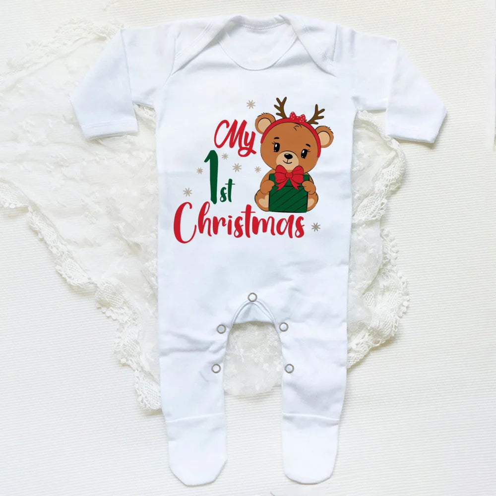 First Christmas Print Baby Sleepsuit Xmas Babygrow Sleepsuit Infant Christmas Gift Boys Girls Clothes Baby Coming Home Outfits