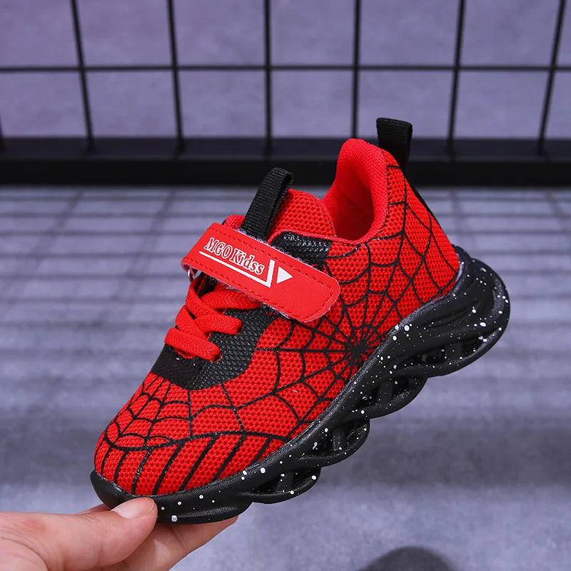 Disney LED Casual Sneakers Spider-Man Red Black For Spring Boys Mesh Outdoor Shoes Children Lighted Non-slip Shoes Size 21-30
