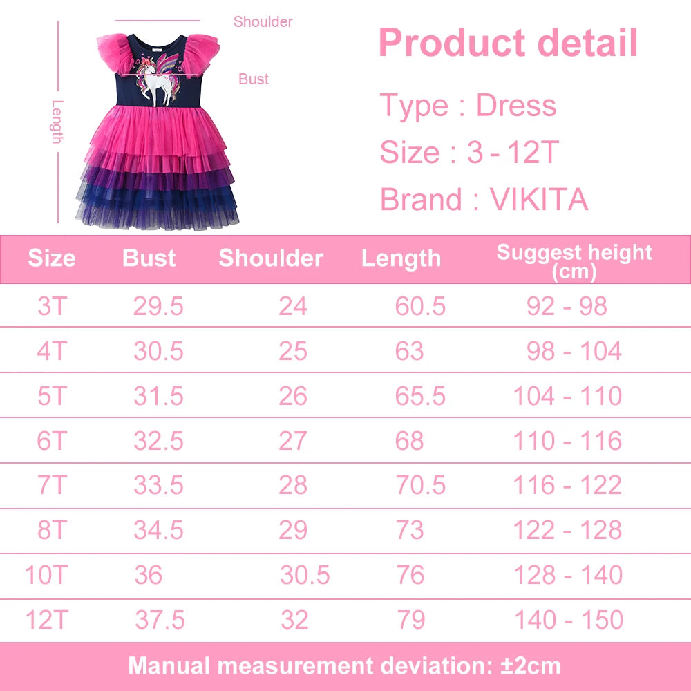 VIKITA Girls Summer Dress Kids Princess Gradient Sequined Wedding Birthday Party Gown Elegant Fashion Frocks Unicorn Costumes