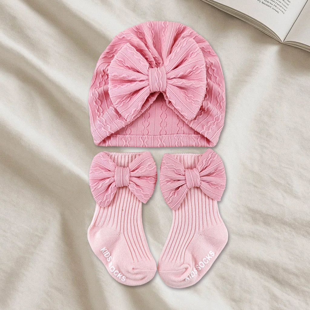 Adorable Baby Boy Knit Hat and Booties Set Newborn Soft Beanie Cap with Pom Pom and Matching Socks for Infants